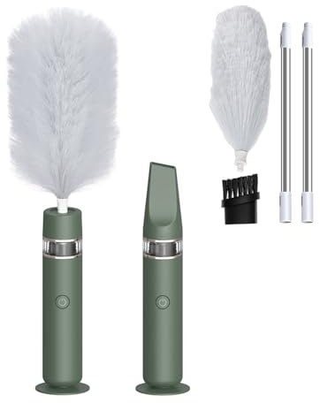 RTBXCOND 3 in 1 Spolverino Elettrico aspirapolvere auto, Spolverino Elettrico Ricaricabile 360° Rauotabile Duster Spazzole per Pulire con prolunghe per casa, ufficio, Auto (Verde)