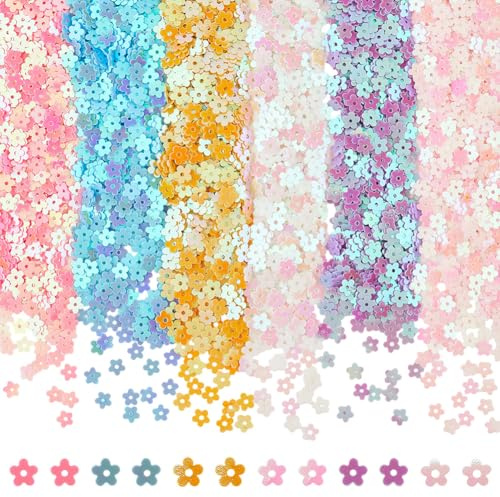 CRASPIRE 120g di Mini Fiori Glitterati Paillettes Olografiche Piccole Scintille Fiori Fiocchi per Unghie Lustrini Iridescenti Plastica per Fai da Te Scrapbooking Cucito Creazione di Biglietti