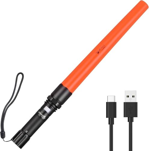 Ultrafire Varita de Tráfico Recargable con Linterna LED, Luz de Seguridad de 619 Lúmenes y 3 Modos, Bastón de Señalización para Control de Tránsito, Aeropuertos, Estacionamientos (16 Pulgadas)