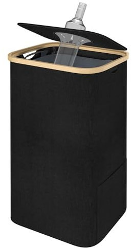 FIVMEN Contenitore per bottiglie di pegni con coperchio, 97 l, grande raccoglitore di bottiglie, con 2 borsa per il trasporto, per contenitori vuoti e vetrini, nero