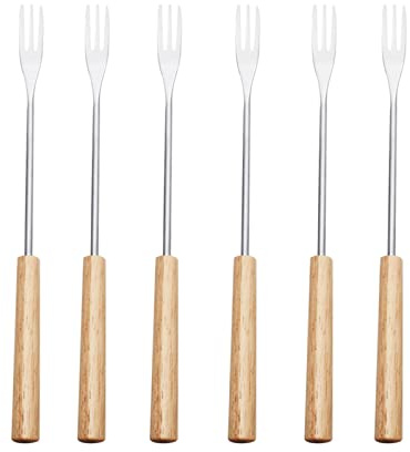 6 tenedores de fondue de acero inoxidable con mango de madera, para barbacoa, queso, fondue para chocolate