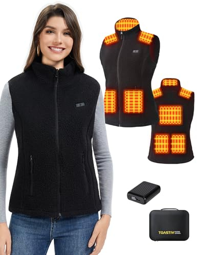 Toastiv Gilet Chauffant Femme avec Batterie 18400mAh - Gilet Chauffant Polaire, 8 Zones Chauffantes, Veste Chauffante Électrique Hiver Chaud