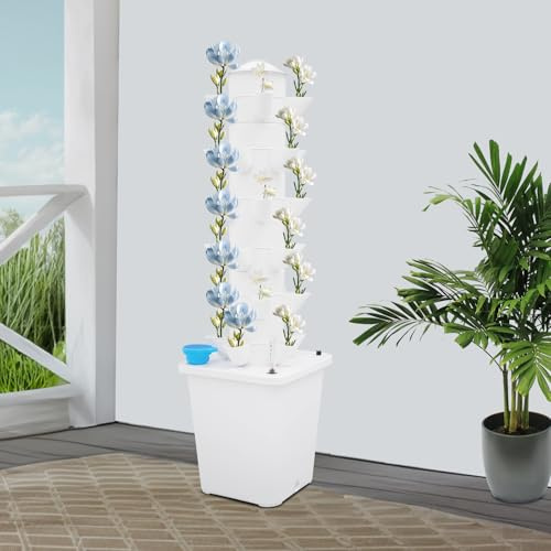 OMGGYER Hydroponic Tower Grow Kit, 6 Etagen 30 Löcher Pflanzturm Hydroponic System, Erdloses Aeroponic Tower Vertikaler Garten Erdbeerturm Hydroponisches Anzuchtsystem für Kräuter/Obst/Gemüse
