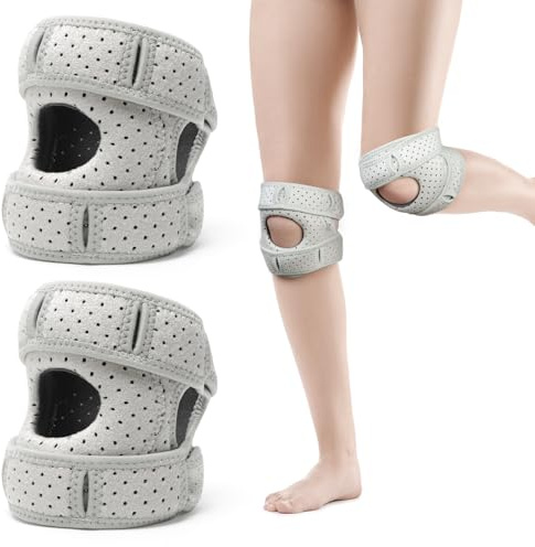 2 Stück Wellness Patella Kniebandage, Kniebandage zur ​​Belastungsreduktion​​, Verstellbare Knieunterstützung, Stabilisierende Kniehilfe, Atmungsaktive Knie Schiene für Läuferknie Springerknie (Grua)