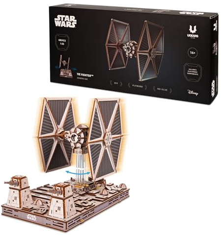 UGEARS Star Wars™ TIE Fighter™ Wooden 3D Puzzles for Adults – Mechanical Wooden Models for Adults to Build, Star Wars Model Kit, Wood 3D Puzzle Building Kits, Hobby Brain Teaser