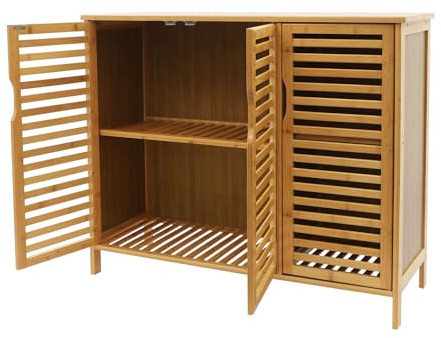 Zalydala Meuble de lavabo | Meuble de rangement en bambou | 100 x 35 x 80 cm | Avec portes à lamelles et ventilation | Pour salon et chambre à coucher (grandes armoires à trois portes)