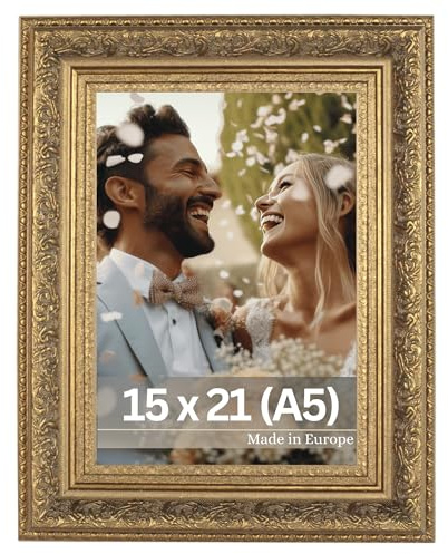 VictoR Bildram Leonardo 15 x 21 cm (A5) i brunt – antik fotoram med okrossbart akrylglas – vintage bildram A5 barock – tillverkad i Europa