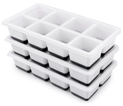 3 moldes grandes de silicona para cubitos de hielo con tapa, sin BPA, apilables, forma para cócteles, whisky y café (negro)