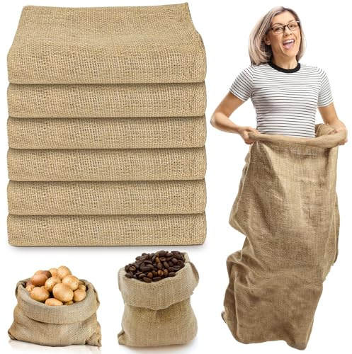 OJMHD 6 Pcs Large Hessian Sacks, 100 x 60 cm Potota Storage Bags Bulk, Oversized Vegetable Jute Burlap Bags Natural Race Sack for Coffee Beans Plant Protection Gardening Storing