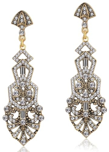 BABEYOND Pendientes vintage de los años 20 con brillantes, estilo Art Deco Flapper, para disfraz de Gatsby, fiesta de los años 20 y bodas