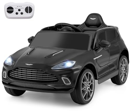COSTWAY 12 V Aston Martin elbil för barn med 2,4 G-fjärrkontroll, barnbil 1,4–2,5 km/h med strålkastare, musik och tupp, elfordon för barn från 3 år (svart)