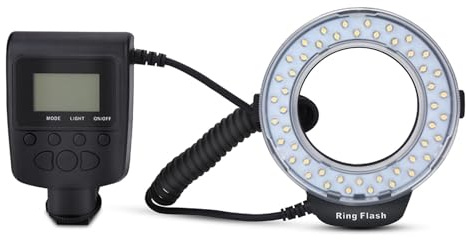 Jiawu LED-ringblixtljus för Kamera, Bärbart Batteridrivet Påfyllningsljus med 7 Ljusstyrkalägen, LCD-kontroll, 4 Färgfilter och 8 Ringadaptrar för DSLR-fotografering