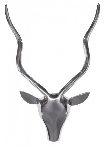 Wohnling Deko Hirschgeweih S Aluminium Wanddeko Landhausstil Silber Metall modern, Design Hirschkopf Landhaus Geweih Wand groß, Wohndeko Hirsch außen, Wandschmuck