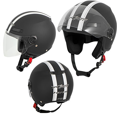 A-Pro Motorradhelm Motorrad Roller Offenes Jet Helm Viser ECE 22-06 Matt Schwarz M