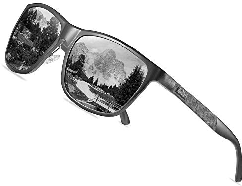 DUCO Polarisierte Herren Sonnenbrille Retro Rechteckiger Rahmen für Unisex Vintage Brille mit UV400 Schutz Sportbrille Metallrahmen 8200 (Gunmetal)