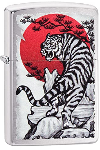 Accendino Zippo® Asian Tiger Design 29889, Accendino Antivento Ricaricabile Zippo, Realizzato in Metallo con Caratteristico click Zippo, Color Cromato, Made in USA, Ottima Idea Regalo