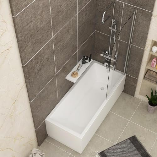 Cesar 1800 x 800mm Designer Acrylic Single Ended Bath + Bath Screen with Front & End Panel Straight Bathroom Bathtub