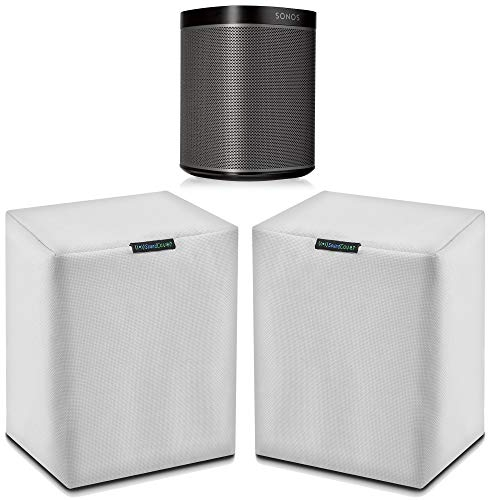 Pair of White Outdoor Speaker Covers for Sonos Play:1 / One/One SL - 600D Weatherproof Fabric - UV, Dust & Rain Shield - SoundCover 2-Pack