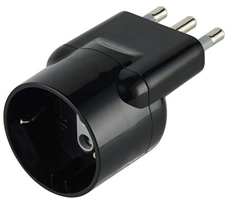 Electraline 71069, Adattatore con Spina Disassata Salvaspazio da Schuko a Spina Grande Italiana 16A,Nero,Confezione da 1