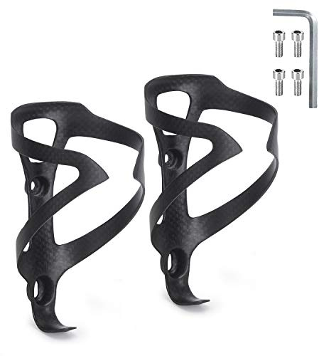 KABON Bike Water Bottle Holder, Lightweight 3K Carbon Fiber Bicycle Drink Water Bottle Cages for Road Bike MTB Cycling Accessories - Pack of 2 (Matte Black-S)