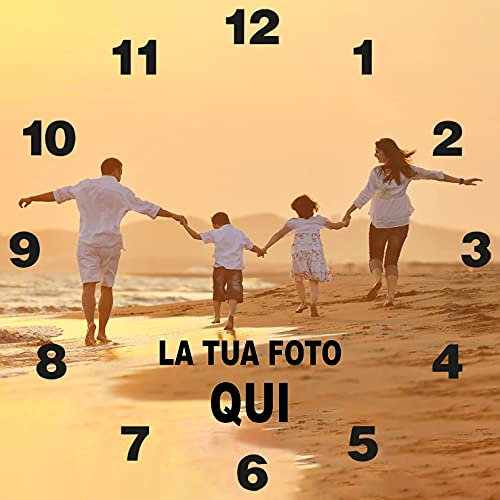 Stileitaliano Orologio da Parete personalizzato in Legno moderno con Numeri Neri Orologi a muro con foto stampa fotografica 25cm x 25cm x 1 cm Quadrato Idea Regalo per la Casa