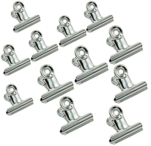 12 paquete grande negro Bulldog Binder clips de papel Bulldog Papel Clips, metal bisagra Clip Pinzas de papel para bolsas de alimentos, fotos fotografías, fuente de oficina en el hogar(50 mm, 63 mm)