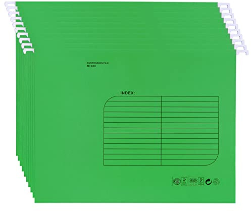 25 Pezzi Cartelle Sospese Foolscap, Cartelline da Appendere con Linguette e Inserti per Ufficio, Scuola, Casa, Organizzazione(Verde)