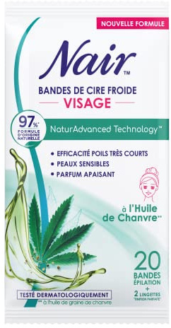 NAIR - Bandes de Cire Froide Visage, à l'Extrait d'huile de Chanvre, 97% d'Origine Naturelle, NaturAdvanced Technology , 20 Bandes