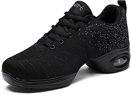Jazzschuhe Damen Geteilte Sohle Tanzsneaker Erwachsene Atmungsaktiv Leicht Mesh Tanzschuhe Laufen Sportschuhe Schwarz1 42