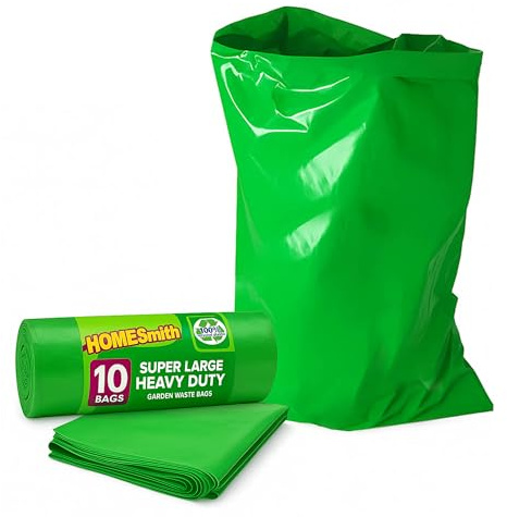 HOMESmith Large Heavy Duty Garden Sacks Builders and DIY Choice Rubble Bags - Pack of 10, Green