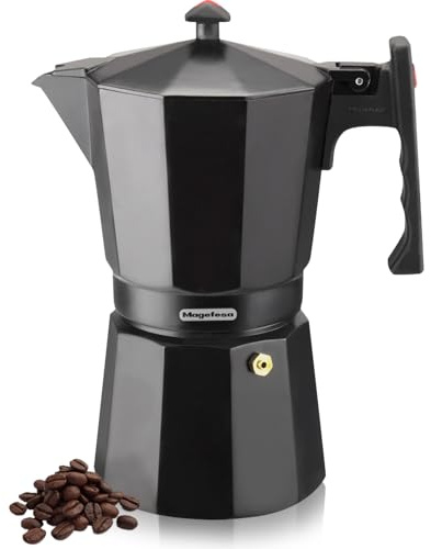 Magefesa Colombia Noir Stovetop Espresso Maker, 3-Cup Aluminum Moka Pot, Heat-Resistant Handle, Greca Coffee Maker