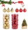Weihnachtskugeln Baumschmuck Set - 48 Stück Kunststoff Ornamente, Baumkugeln, Wetterfest, 30mm, Rot Golden - Christbaumschmuck Weinachtskugelset