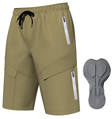 Logas MTB Herren Radlerhose,Herren Mountainbike Shorts Atmungsaktiv Radhose ，MTB Shorts für Männer mit 6 Taschen,Khaki,L