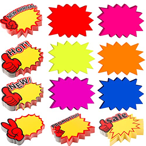 600 Pieces Starburst Signs for Price Stickers, Garage Retail Sale Signs Yard Price Tags Fluorescent Starburst Signs Poster Board Decorations (3.5×2.8 Inch)