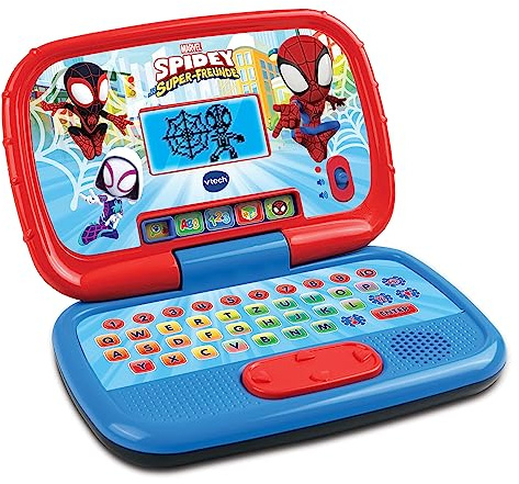 VTech Spidey and his super friends – educational laptop – learning computer with QWERTZ keyboard and letter content, letter sounds, simple addition and subtraction etc. – for
