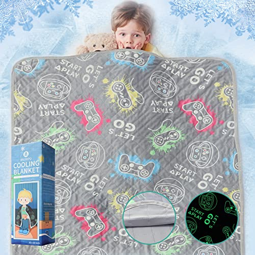 Anowpo Cooling Blankets for Hot Sleepers,Glow in The Dark Blanket Game Controller Gifts for Boys,Q-Max>0.4 Arc-Chill Cooling Fiber,1-12 Year Old Teen Boys Gifts,Soft Cozy Gamer Blanket,50x60
