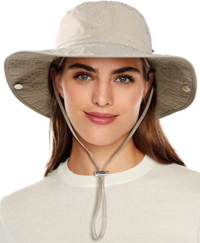 Waterproof Bucket Rain Hat for Women Wide Brim Summer UPF50+ Cowboy Sun Hat Men Foldable Soft Floppy Beach Hat Beige