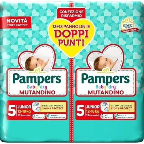 Pampers Baby Dry Mutandino Junior, Pacco Doppio DWCT, Taglia 5 (12-18 kg), 26 Pannolini