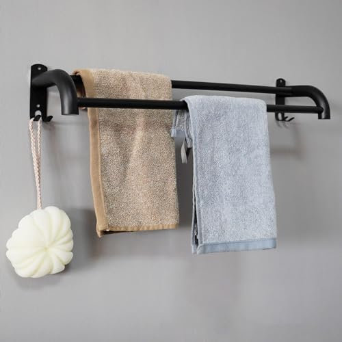 yozhch Porte-Serviettes Mural Noir en Acier Inoxydable chromé avec Double Barres (58cm)