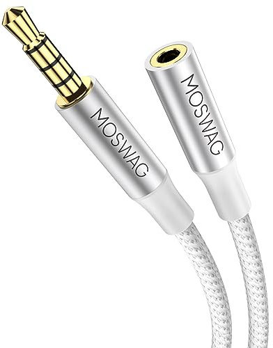 MOSWAG Cable de extensión TRRS 3.5mm de largo 10M Cable para auriculares 4 polos Cable de audio macho-hembra Cable de nailon trenzado Compatible para radios de coche, teléfonos, tabletas