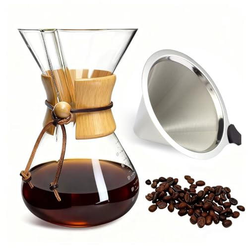 Pour Over Coffee Maker with Filter Subjectthree 34oz Glass Coffee Carafe Dripper Pourover Set (10 Cup/34 oz)