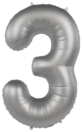 Folat 10473 Globo Plateado Numero 3 - Moonlight Silver - Satin Gloss - 86 cm - Decoraciones de Cumpleaños de Fiesta Para Aniversario Graduación Inflar con Helio o Aire