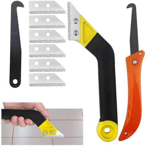 Gvolatee 2 Piezas Rascador Juntas Azulejos+7 Cuchilla de Repuesto, Limpiador de Sierra Removedor de Lechada, Rasquetas Raspador Limpieza, Herramienta de Eliminación para Baldosas de Baño de Cocina