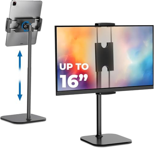COOPER TabStand Support iPad de bureau 20 de hauteur, support moniteurs portables jusqu’à 17 (2 kg), support tablette bureau, fixation tablette, compatible iPad Samsung Kindle Fire Android (Noir)
