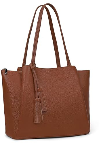 befen Bolso de Mano de Piel Auténtica para Mujer, Bolsas de Hombro Grandes para Mujer, Bolsa de Mano para 14 Pulgadas Laptop con Múltiples Bolsillos