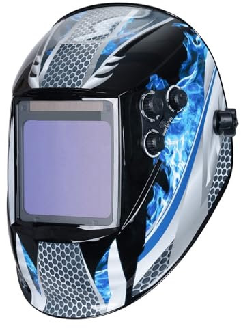 Welding Mask 1/1/1/1 Auto Darkening Welding Helmet 100x97mm Large View TRUE Color 4 Sensors for MIG MAG MMA Welder Machine,Welding Accessories(UN109 Blue Fire)