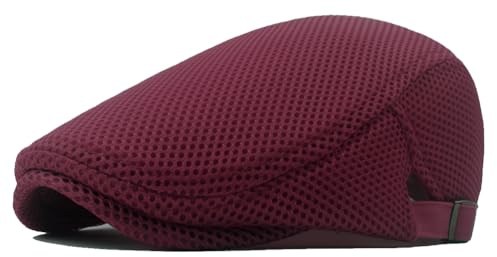 meioro Skärmmössa för män, andas, sommar, Newsboy Gatsby, basker för män och kvinnor, unisex, platt mössa, driving, glidande mössa, sportmössa, solhatt, platt keps, storlek 55–60 cm, Vinröd, one size