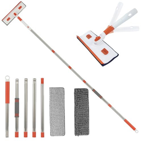 GAESHOW Lavavetri con Manico Telescopico, 3 in 1 Kit per Pulizia Delle Finestre con Testa Rotante a 360°, con Tergivetro, Panno in Microfibra e Cuscino in Ciniglia, per Pareti in Vetro, Finestre