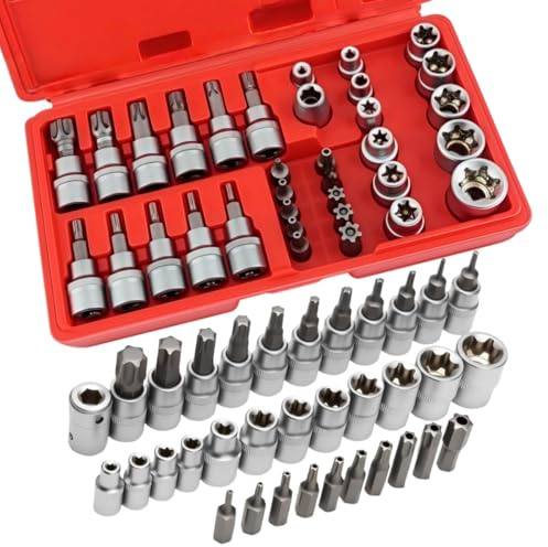 Ensemble Robuste de 34 Douilles Torx, Comprenant des Douilles Femelles, un Coffret D'embouts Torx, pour Les Outils de Mécanique Automobile(Boîte rouge)
