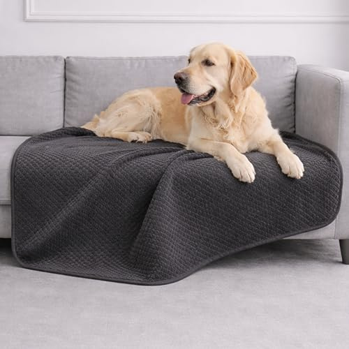 Dreamzie Manta Perro Impermeabile 100x120cm - Manta para Perros Reversible y Lavable a máquina – Suave Forro Polar para Sofá y Cama - Gris Oscuro